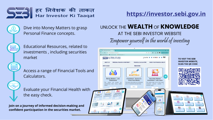 SEBI Investor Website promotion with financial education resources and investment tools.